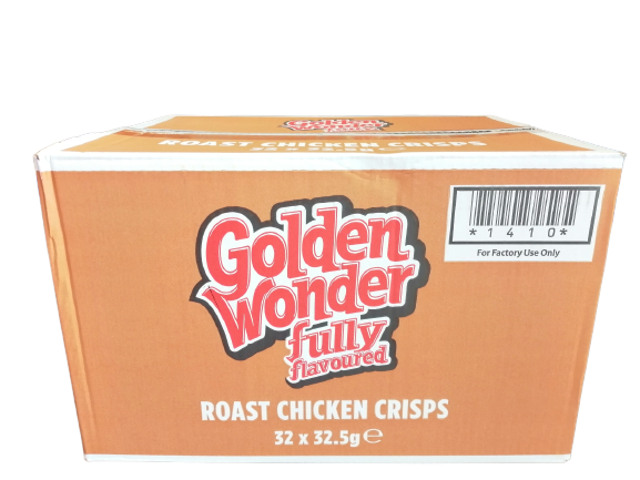 Golden Wonder Fully Flavoured Roast Chicken Flavour Crisps 32.5g Full Box 32 Pack