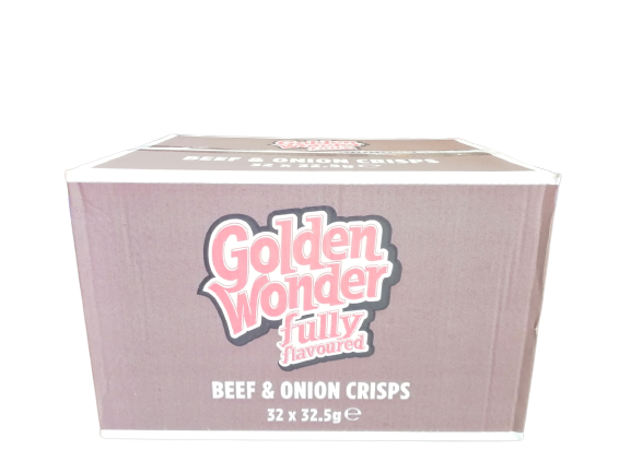 Golden Wonder Fully Flavoured Beef And Onion Flavour Crisps 32.5g Full Box 32 Pack
