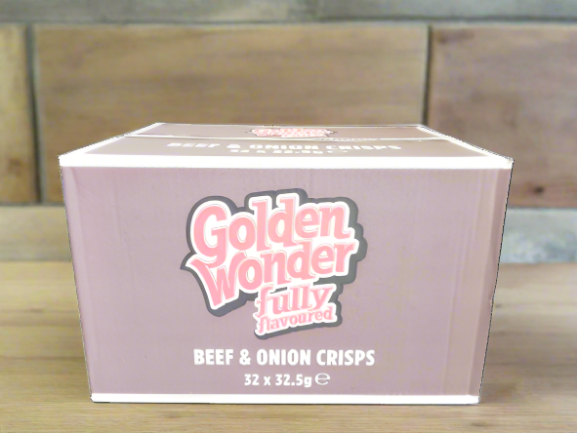 Golden Wonder Fully Flavoured Beef And Onion Flavour Crisps 32.5g Full Box 32 Pack