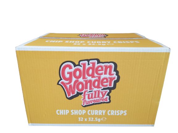 Golden Wonder Fully Flavoured Chip Shop Curry Flavour Crisps 32.5g Full Box 32 Pack