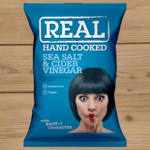 Real Hand Cooked Crisps Sea Salt & Cider Vinegar Crisps 35g Full Box (24 Pack)