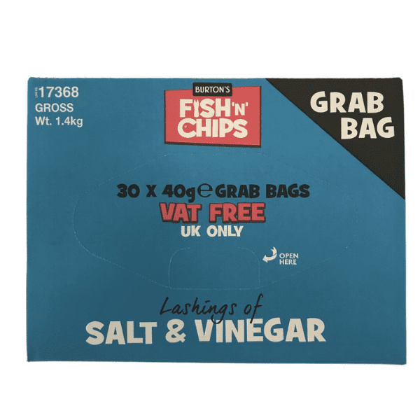 Burton's Fish 'n' Chips Lashings of Salt & Vinegar Flavour Snack Biscuits 40g Full Box of 30