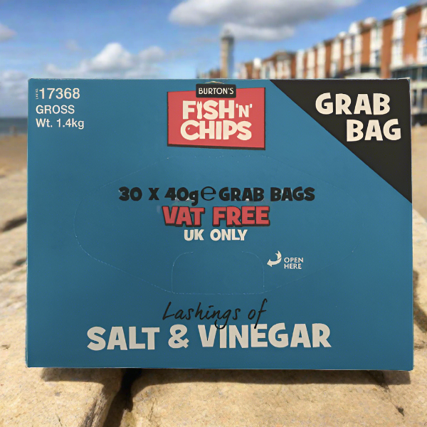 Burton's Fish 'n' Chips Lashings of Salt & Vinegar Flavour Snack Biscuits 40g Full Box of 30