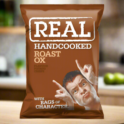Real Hand Cooked Roast Ox Crisps – 24 Pack Bold Meaty Snack
