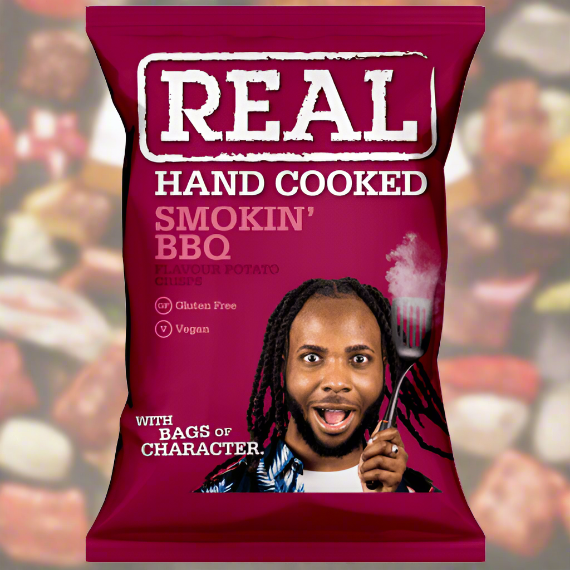 Real Hand Cooked Crisps Smokin BBQ 35g Full Box (24 Pack)