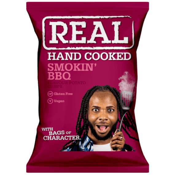 Real Hand Cooked Crisps Smokin BBQ 35g Full Box (24 Pack)